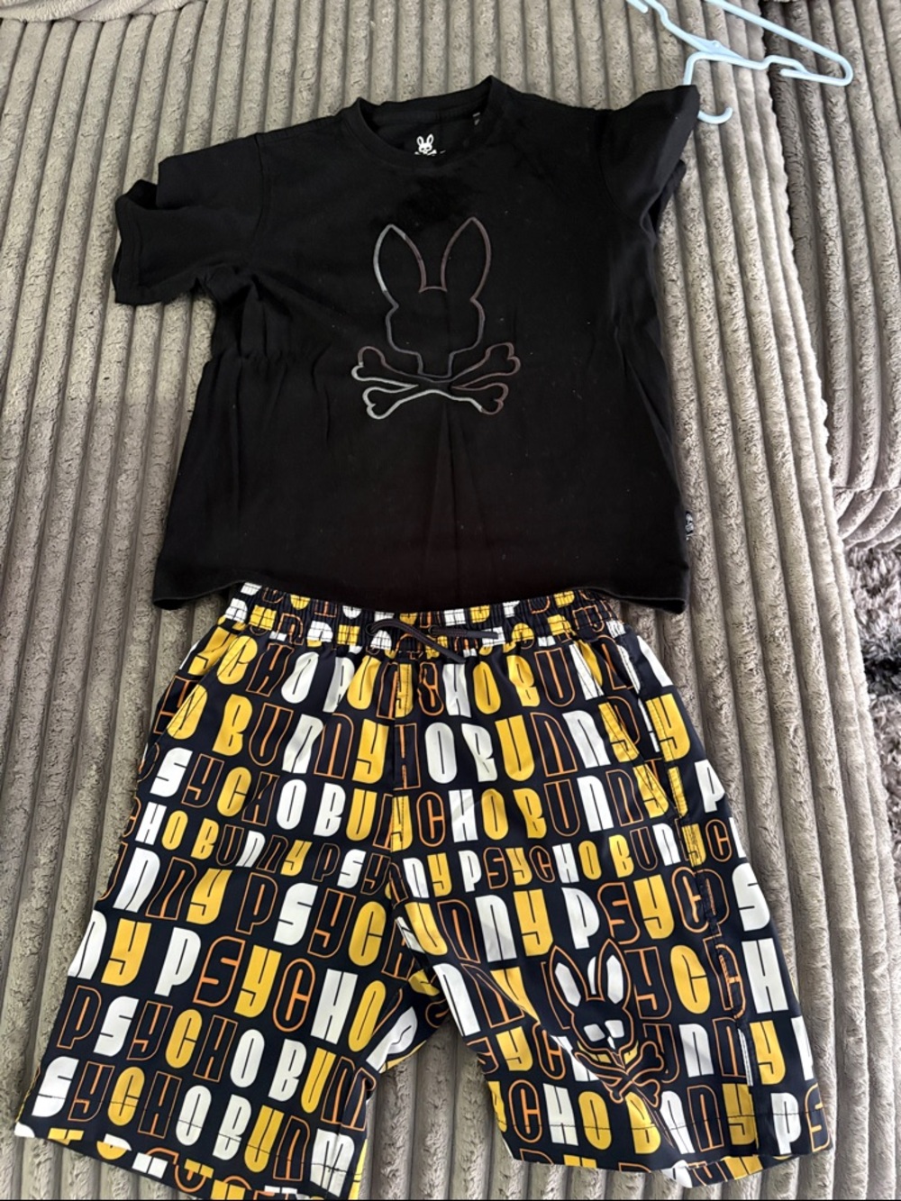 Psycho Bunny Black Short Sleeve Top with Yellow & White Logo Shorts